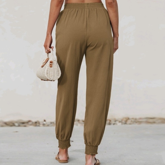 Cupshe Brown Smock Tapered Drawstring Pants Size Small - Picture 2 of 11